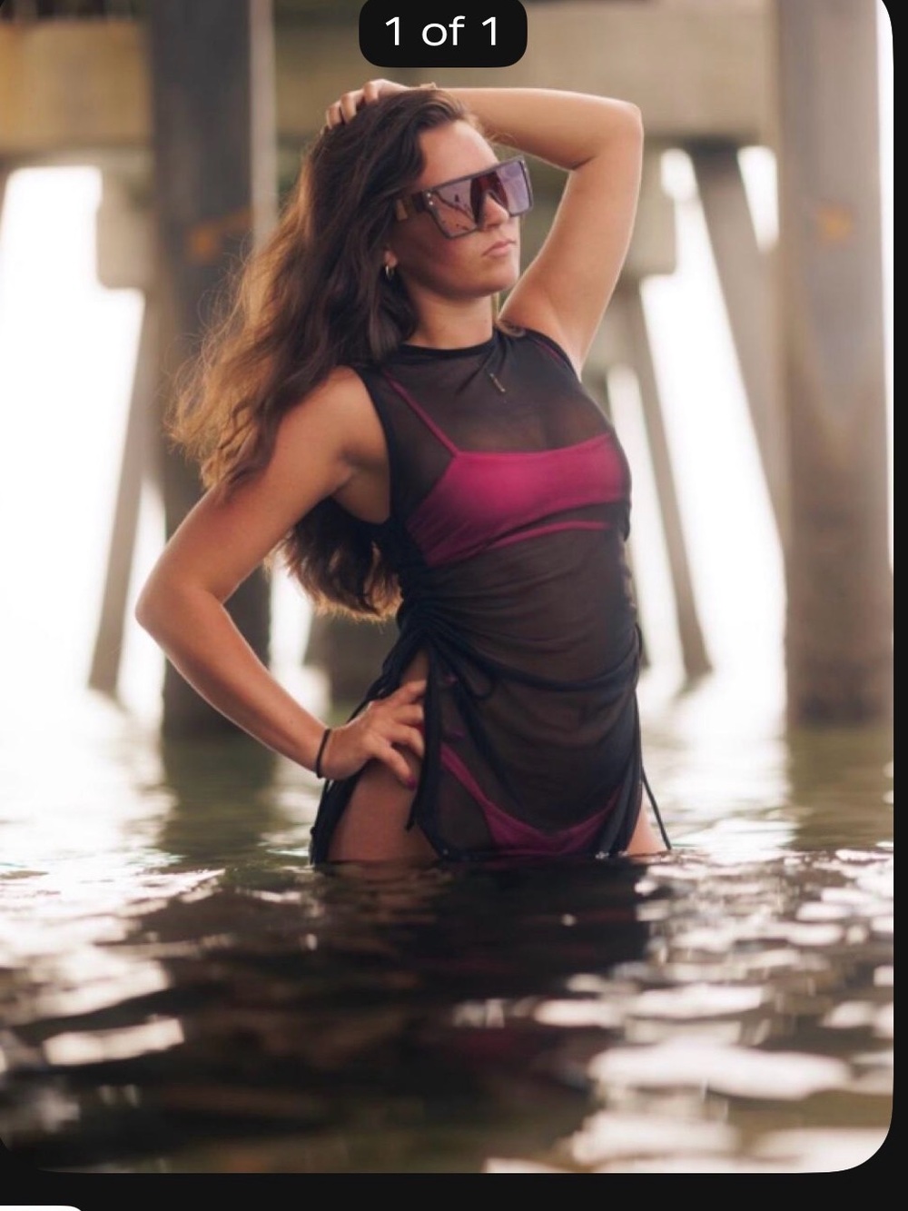 Sheer Black Cover-Up with Magenta Swim Underlay